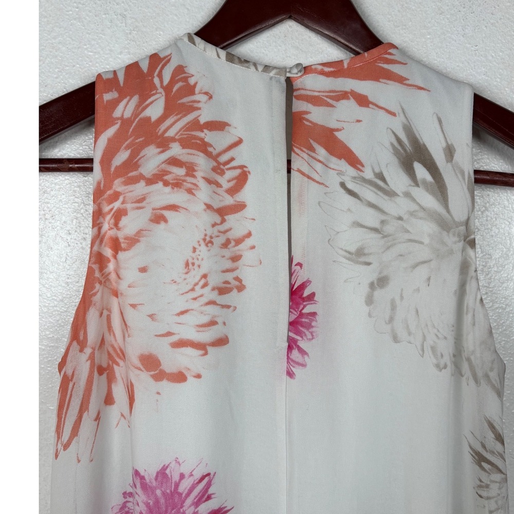 Calvin Klein Shift Dress Women 4 White Pink Orange Floral Sleeveless Chiffon - Picture 2 of 7